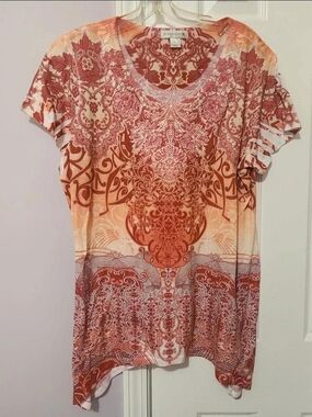 Christopher & Banks Orange and Cream Ombre Floral Short Sleeve Tee